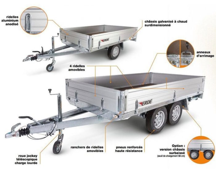 Plateau ridelles ERDE XR262F 2 essieux 2000 kg – Image 3