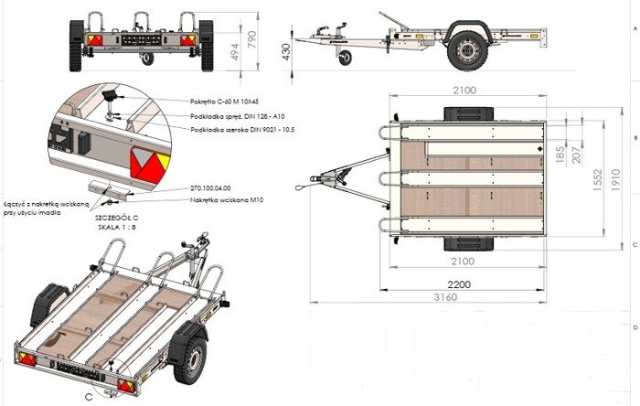 Remorque moto 3 rails UNITRAILER MOTO 3/R avec amortisseurs, 3 rails de 2m, AL-KO – Image 10