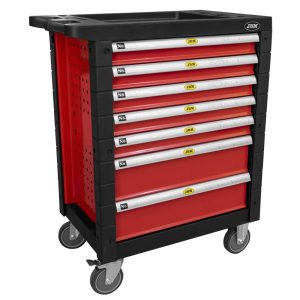 Servante d'atelier en métal rouge 7 tiroirs glissants JBM - Modèle professionnel robuste